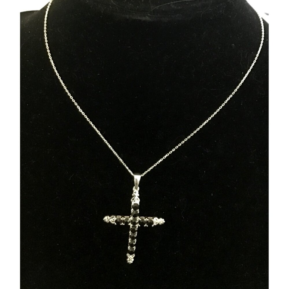 Sterling Silver D’Joy Black Crystal Cross Necklace - Picture 2 of 6